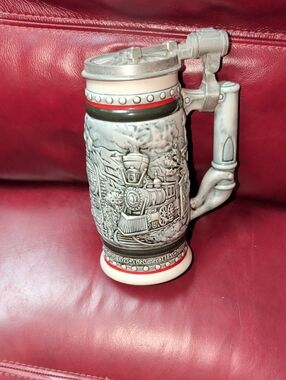 Vintage 1983 Avon Beer Stein Handcrafted Brazil Collectable Lidded Train
